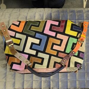 NWOT Colorful & Versatile Large Geometric Hobo, Leather, 3 Handle/Strap Choices